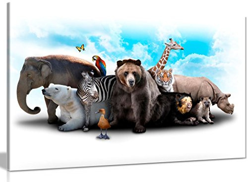 Wild Animals Nursery Canvas Wall Art Picture Print (24x16in)