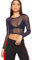 WearAll Womens Sheer Mesh Crop Top Ladies Long Sleeve Crew Neck Plain Stretch New - Navy Blue - 12-14