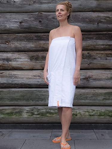 S< Saunakilt Damen Bestickt mit Name, Saunatuch mit Elastik und Klettverschluss - One Size Saunatuch für Dame (Weiß)