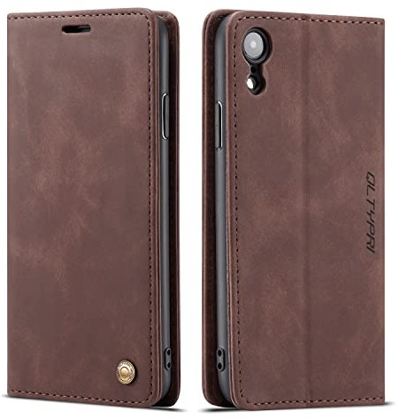 QLTYPRI Hülle für iPhone XR, Vintage Dünne Handyhülle mit Kartenfach Geld Slot Ständer PU Ledertasche TPU Bumper Wallet Case Flip Schutzhülle Kompatibel mit iPhone XR - Kaffee Braun