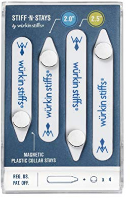 Würkin Stiffs Plastic Magnetic Collar Stays for Men's Dress Shirts with Storage Case | As Seen on Shark Tank | Power Stays 2 Pack (2.0 & 2.5 Inch)