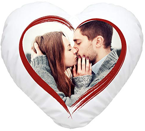 SpecialMe® Herzkissen mit eigenem Foto, Fotokissen Bedrucken Lassen, personalisierte Geschenke & Liebesgeschenke weiß Herz-Kissen