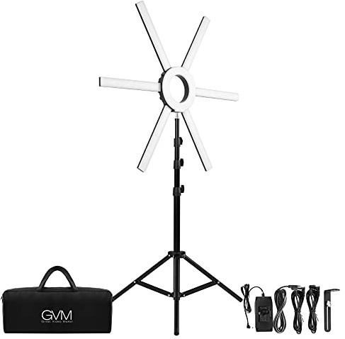 GVM - Kit de luz de Anillo con trípode, 90 W LED con Barras de luz Desmontables Ajustables 3200 K ~ 5600 K CRI 97+ luz de vídeo LED Bicolor Regulable para Youtube/Maquillaje/Vlogs/Live Streaming
