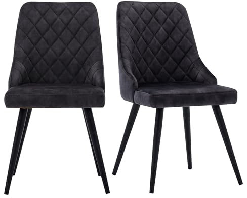 Duhome Wohnzimmerstühle 2er Set, Retro Esszimmerstühle Küchenstuhl Sitzfläche Aus Samt Vintage mit Metallbeine Polsterstuhl für Wohnzimmer Küche Esszimmer, Schwarz