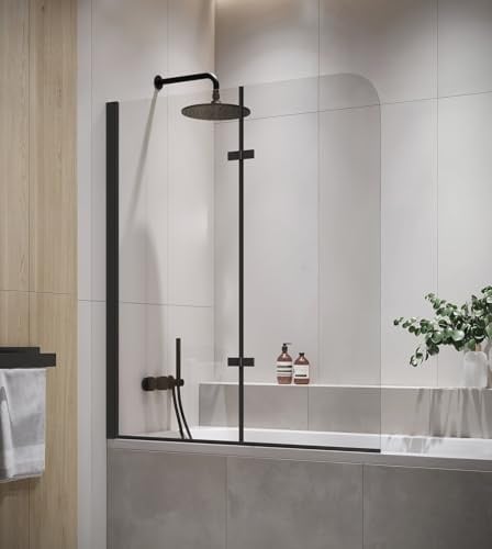 Badewanne Austin Schwarz 5mm mit Nanobeschichtung 120 x 140cm Duschwand Duschabtrennung Badewannenaufsatz