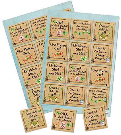 Logbuch-Verlag 24 Viel Glück Sticker Spruchaufkleber Neujahr Silvester Sprüche Glücksbringer Geburtstag Ostern Karte 6 x 6 cm