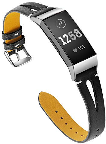 AISPORTS Kompatibel f眉r Fitbit Charge 3 Armband/Fitbit Charge 4 Armband Leder f眉r Frauen, weiches d眉nnes hohles atmungsaktives Leder Sport Armband Metallschnalle Armband band f眉r Fitbit Charge 3/4