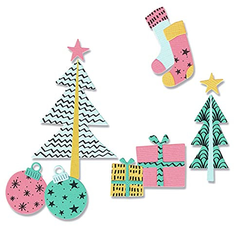Sizzix Framelits Stanzset mit Stempeln und Weihnachtsmotiven „Groovy Christmas“