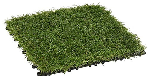 CHAHO Natürliches Aussehen,Auf Gartenterrassen einsetzbar,Kunstrasen-Fliesen 22 STK. Grün 30x30 cm