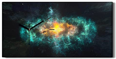 Coloray Uhr auf Leinwand - Schwarze Hände - Wohnzimmer Dekoration Segeltuch Ohne Tickendes Geräusc Kunst Wand Uhr - Plasma-Galaxie mit hellem Gelb-Zentrum
