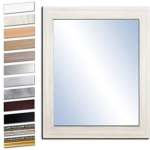 Bilderdepot24 Wandspiegel Spiegel Badspiegel Holzrahmen komplett mit Echtglas - Eiche WEIß - ca. 50x40 cm I SUA-6071 V-I