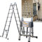 Scala telescopica multiuso in acciaio inox, 5 m con barra stabilizzatrice, scala pieghevole e portatile con telaio ad A (2,5 m + 2,5 m)