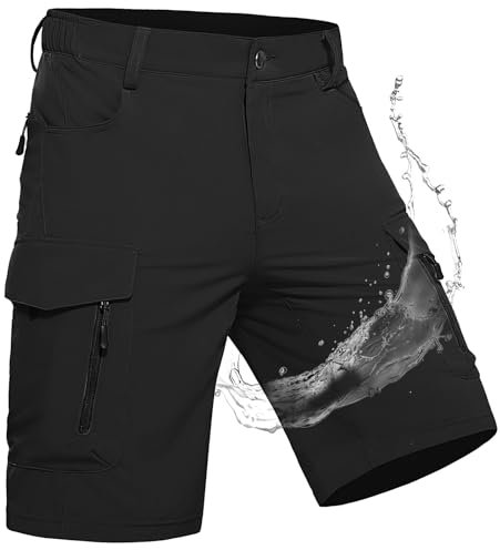 Wespornow Kurze Hosen Herren Shorts Herren mit 7 Taschen Cargo Arbeitshosen Männer Kurz Sporthose Wanderhose Bermuda Chino Stretch MTB Sommer Hose Wandershorts Fahrradhose (Schwarz, L)