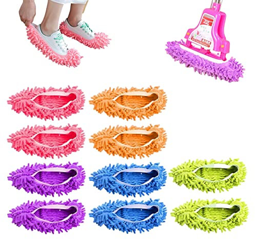 YOUDALIS 5 Paare Mop Schuhe,Bodenwischer Hausschuhe,Mikrofaser Staub Putzschuhe Einfach für Haus Boden Staub Schmutz Haare Reinigung,5 Farben
