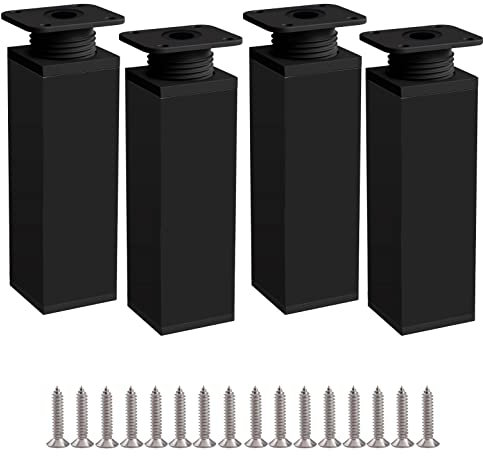Rusoz Möbelfüße Verstellbar Schwarz 4 Stück Tischbeine 150mm aus Aluminium Höhenverstellbare Füße 0-20mm Möbelfüße Metall für Schränke, Kommode, Sofa