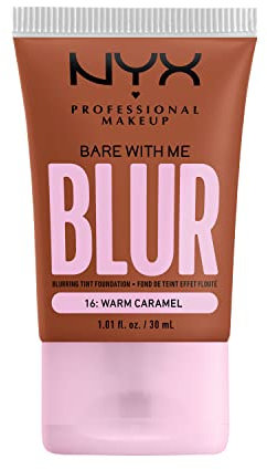 NYX Professional Makeup Weichzeichnende Foundation mit mittlerer Deckkraft und mattem Finish, Bis zu 12 Stunden Pflege und Feuchtigkeit, Mit Niacinamiden, Bare with Me, Farbe: Warm Caramel, 1 x 30 ml