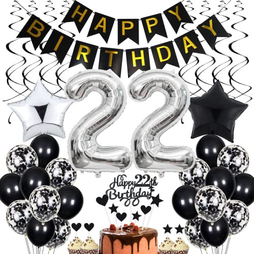 22. Geburtstag Dekoration,Schwarz Tortendeko Geburtstag 22 Jahre Junge,Black and White Party Deko,22 Geburtstag Mädchen Junge,Tortendeko 22. Geburtstag Junge Mädchen,Geburtstagsdeko 22 Jahre Mädchen