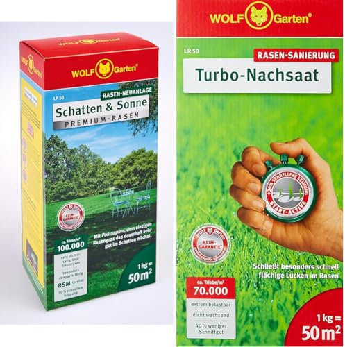 WOLF-Garten - Premium-Rasen »Schatten & Sonne«LP50; 3820030 & Turbo-Nachsaat LR 50; 3826030