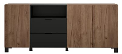 trendteam smart living - Kendo - Sideboard - Eiche/Schwarz - Wohnzimmerschrank mit 7 Fächern und 2 Schubladen mit Vollauszug - (BxHxT) 185 x 78 x 40 cm - Kommode mit 2 Mittelfüßen