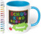 Geschenk zur Einschulung für Mädchen und Jungen: „Schulkind 2025“ - mit TAFEL-Motiv - personalisierte Tasse mit Namen für Erstklässler - kleines Geschenk für Schüler 1. Klasse, Hellblau