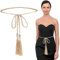 TIESOME Cinturón de borlas para mujer, cinturón de cintura trenzado, cinturón de vestido de mujer delgado, cadena de oro negro, dorado, 130 cm