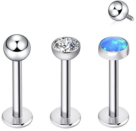 Longbeauty G23 Titan Lippenpiercing Studs Labret 16G CZ Opal Medusa Monroe Barbells Tragus Helix Lippe Schraubverschluss Piercing Körperschmuck, Blau