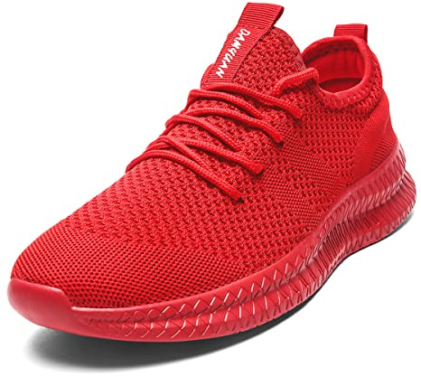 Tvtaop Mens Trainers Road Running Shoes Sneaker Gym Athletic Breathable Outdoor Sports Jogging Fitness Non Slip Lightweight Comfortable Casual Walking Shoes Red 13.5 UK