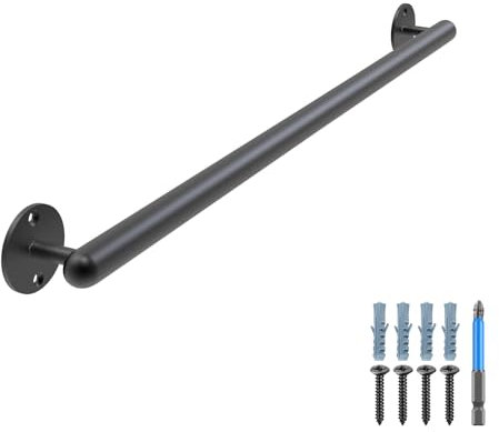 Dolibest Handlauf Metall, 81cm Treppenhandlauf Edelstahl Schwarz Wandhandlaufe Geländer Treppengeländer 3.3cm Runde Metallgriff Barrierefrei Sicherheitsgriff für Jüngere/ältere, Innen & Außen Gehweg
