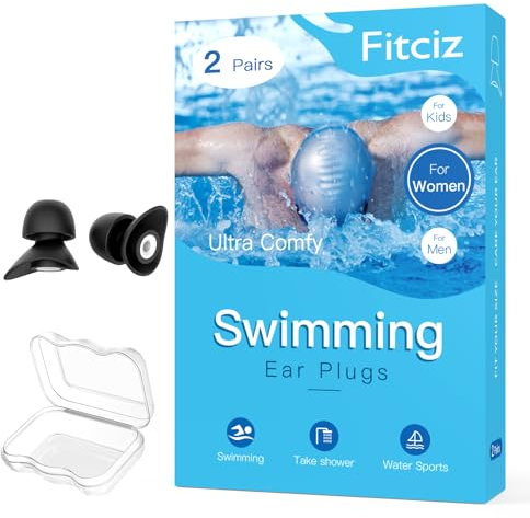 Fitciz Bouchons d'Oreille De Natation pour Adultes - Boule Quies Piscine pour Hommes Femmes - Avec Étui pour Nageurs - Confortables Imperméables (Taille Femme, 2 Paires S+M)