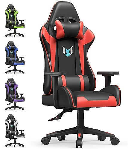 bigzzia Sedia Gaming,Sedia da Ufficio Ergonomica,Pelle di PU Poltrona per Gamer con Cuscino Lombare e Poggiatesta,Gamer Poltrona Altezza Regolabile per L'ufficio di Casa (Senza poggiapiedi, rosso)