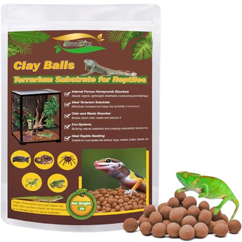 ZeeDix 2 LBS Reptile Substrate Leca Balls - 100% Organic Expanded Clay Pebbles, Ideal Bioactive Terrarium Clay Balls Substrate for Reptile Terrarium Tank, Bearded Dragon, Tortoise, Gecko, Snake & Frog