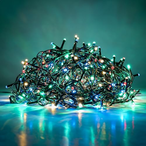 HAND - Luci Natale Interno e Esterno 300 LED con 8 Effetti Luce, Certificate, Basso Consumo e Impermeabili (Multicolor RGB, 15 metri)