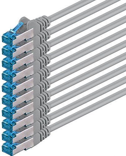 1CONN 10x 0,5 M - Câble réseau CAT-6a Câble Ethernet Lan Patch Connecteur RJ-45 SFTP 10GB/s - Paquet de 10 Gris