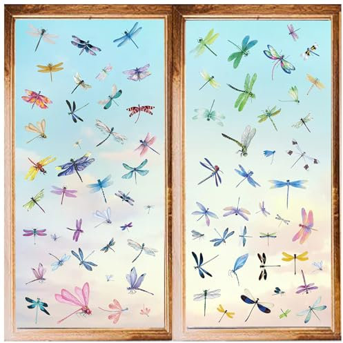 craspire 8 Stile Libellen-Fensteraufkleber, Bunte Wandaufkleber, Abziehen Und Aufkleben, PVC, Wasserfest, Selbstklebende Aufkleber, Dekor Für Kühlschrank, Schlafzimmer, Wohnzimmer, Küche, Geschäft