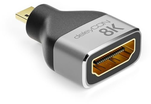 deleyCON Adaptateur Micro HDMI Câble de Couplage Connecteur 8K@60Hz / 4K@120Hz UHD 7680x4320 Aluminium HDMI 2.1 Arc HDR10+ Dolby Vision VRR ALLM 48Gbps Gris Noir