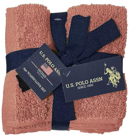 U.S. Polo Assn. Lot de 6 gants de toilette pour le visage – Serviettes 100 % coton douces – 30,5 x 30,5 cm – Débarbouillettes de nettoyage du visage (rouge)