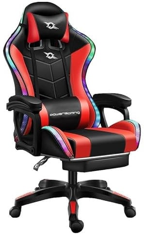 Sillas marca Powergaming modelo Silla Gaming PowerGaming LED RGB Rojo/Negro con Reposapiés