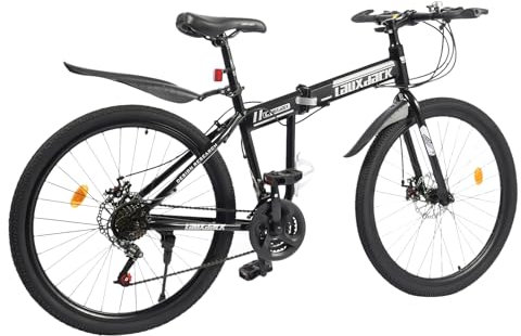 OUKANING 26 Zoll Mountainbike Klapprad Erwachsene Kohlenstoffstahl Faltrad Für Herren, Jungen, Mädchen Und Damen, 21 Gang, Sensible Doppelbremse, Geschenk (Typ B: Schwarz+Weiß)