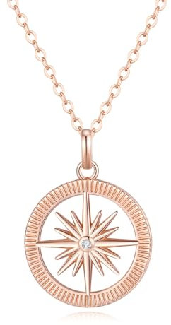 GAVU Collana Oro Rosa Donna Collana Argento Placcato Oro Rosa, Collana da Donna Rosa dei Venti con Ciondolo Bussola