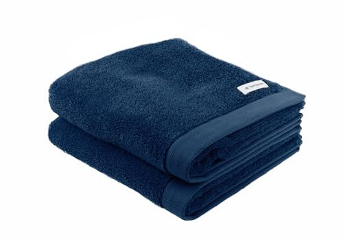TOM TAILOR Handtuch, 2er Set, 50 x 100 cm, 100% Baumwolle / Frottier, mit Aufhänger und Label mit Logo, COLOR BATH TOWEL Blau (Dark Navy)