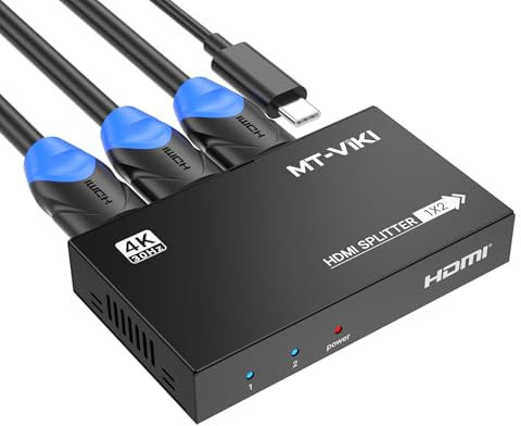 MT-VIKI 1 in 2 HDMI Splitter - 2 Way Distributor for 2 Monitors & HDTV, Supports EDID, HDCP & USB-C Cable