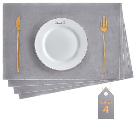 BALCONY & FALCON Suede Placemats Set of 4 Heat Resistant and Waterproof Table Mats Non-Slip Dinner Place Mats for Kitchen Dining Restaurant Cafe Gathering Wedding and Festivals (Silver, 45 x 30cm)