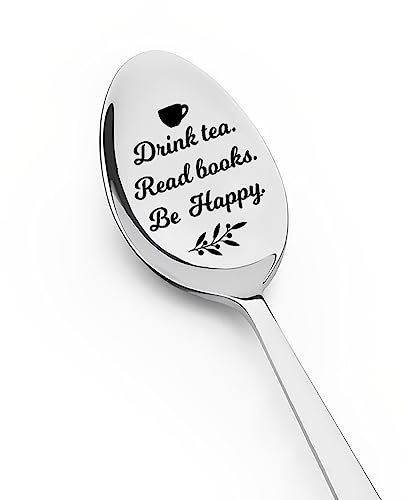 Book Tea Gift for Daughter Son Christmas Gifts for Mom Dad Wife Husband Birthday Gifts for Book Tea Lover Gifts for Best Friend Bestie Gift for BFF Drink Tea Read Book be Happy Teaspoon Gift