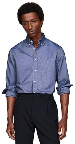 Tommy Hilfiger Long Sleeve Oxford Regular Fit, Men's Button Down Shirts, Also Available in Big and Tall, Desert Sky, Large