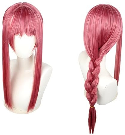 CGVG Anime Cosplay Wig for Chainsaw Man Makima Wig Pink Long Braid Wig with Bangs Synthetic Heat Resistant Wig for Women Girls Halloween Party Comic Costume