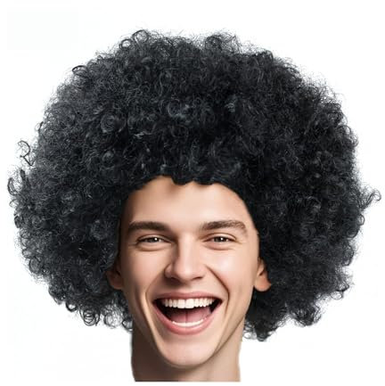Afro Clown Perücke Lockenkopf Lockenperücke Afroperücke Fasching Kostüm Wig für Herren Damen Karneval Halloween (Schwarz)