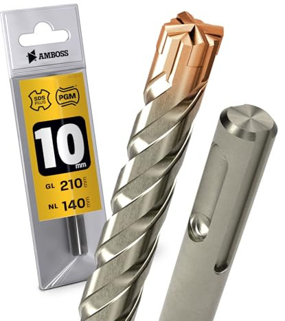 SDS Plus - Broca para martillo perforador, 4 unidades, PGM, diámetro 10 mm x 140 mm, herramientas AMBOSS SDS Crusher 4 - Broca HM para hormigón, carburo duro, broca profesional, 10 mm x 140 mm, broca