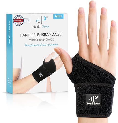 Health Press® Handgelenk Bandagen – 1x Handgelenkstütze – Handgelenkbandage – Entlastung & Stabilisierung des Handgelenks – Kompression Handgelenkschoner – Stützbandagen für Handgelenke Rechts/Links