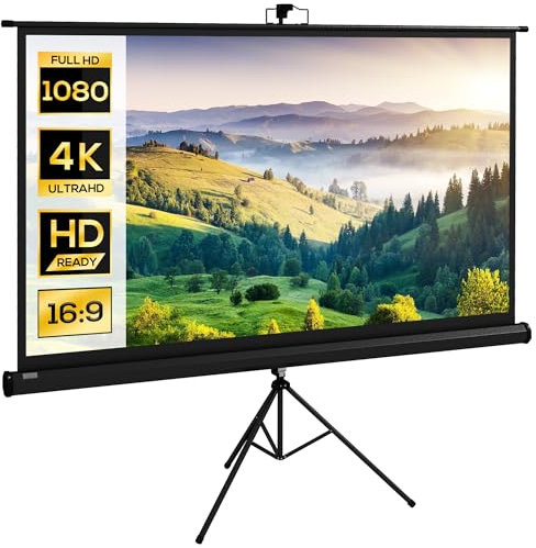HOMCOM Écran de Projection 84 Pouces avec Support trépied Hauteur réglable, écran 4K HD 16:9 idéal pour Le Home cinéma, Les Films en intérieur/à l'extérieur