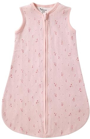 Minicoco Sac de Couchage pour Bébé, Gigoteuse pour Nouveau-né Garçons Filles, 0.5 Tog(22-27℃), 100% Coton Organique, Léger et Doux, 0-6 Mois (Petites Fleurs Roses, 0-3 mois)